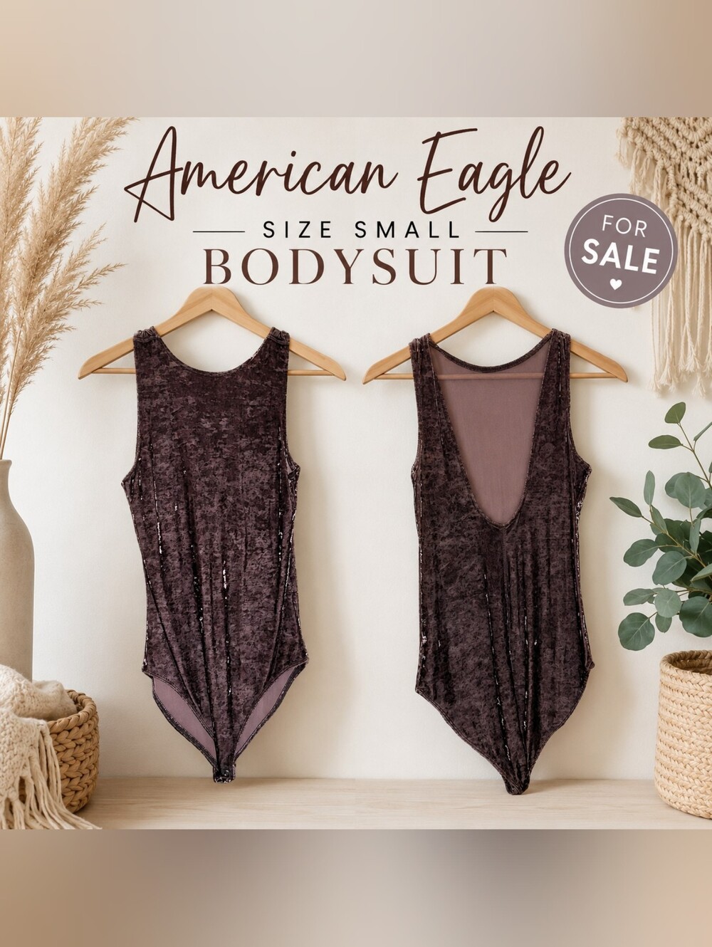 American Eagle Outfitters Women’s Velvet Bodysuit - Small - Dark Plum